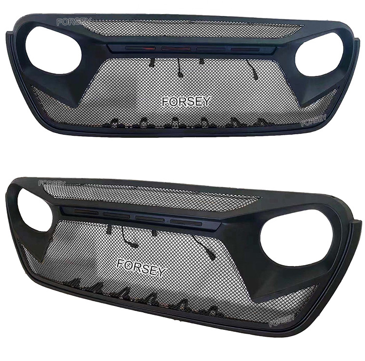 Suitable for 2018+ Jeep Wrangler JL front grille with lights, front bumper center mesh