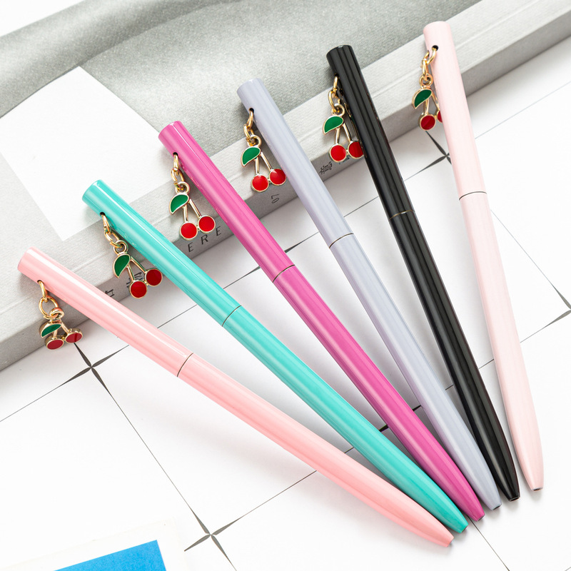 Factory direct cartoon Cherry pendant ballpoint pen metal neutral pen high color value pen student examination pen pen