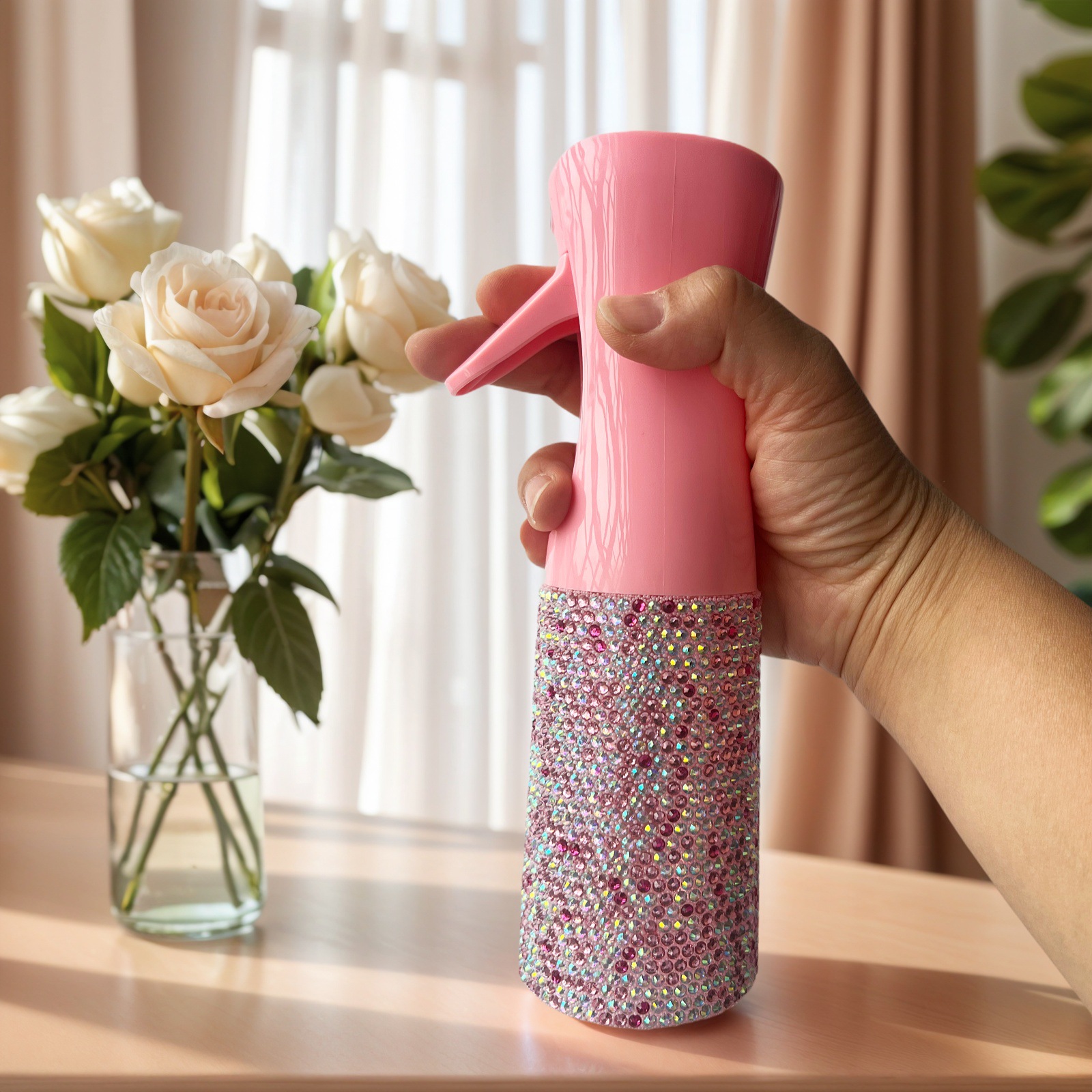 Botella de pulverización continua de alta presión de diamante botella de pulverización de lujo botella de pulverización de maquillaje de agua de atomización de jardinería botella de pulverización de maquillaje de belleza