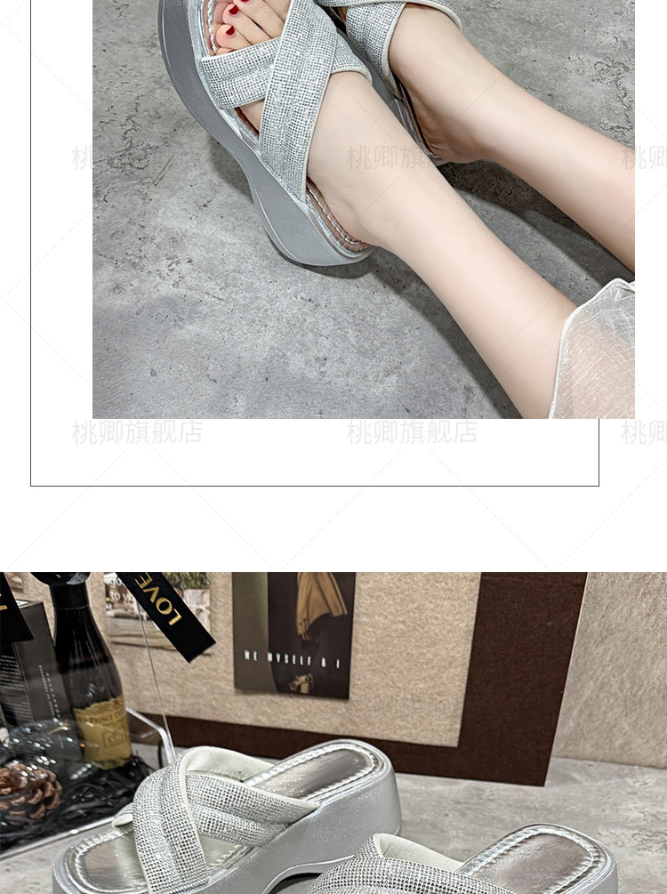 Dép sandal nữ đế xuồng quai chữ V đính đá bạc — Màu đen chi tiết 18