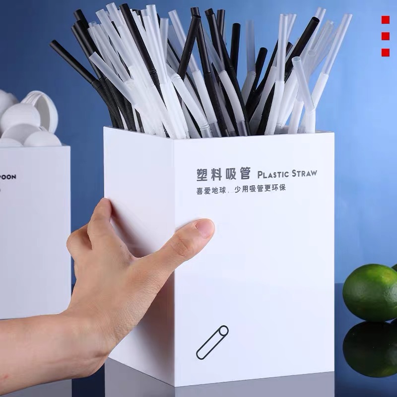 Caja de almacenamiento de toallas de papel de acero inoxidable caja de paja de madera con el mismo juego de tazas de cinco piezas caja de té de leche comercial