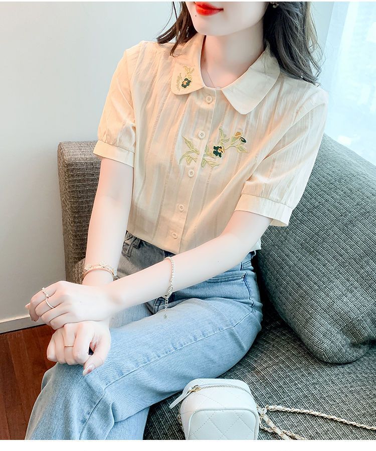 夏装2024年新款时尚纯棉衬衣女洋气全棉短袖气质女士衬衫刺绣上衣详情25