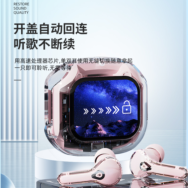 Airmax Color Screen Bluetooth Digital Display Long-Lasting New Cross-Border Hot-Selling Lcd In-Ear Touch Transparent Q20 Headphones