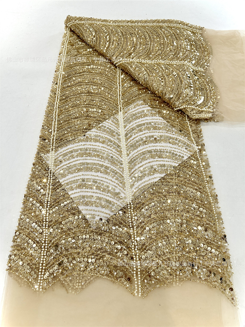 Multicolor conchas sequinilla perlas tubo bordado tela de lujo ligera de alta gama vestido de boda tela de moda tela de bordado de malla