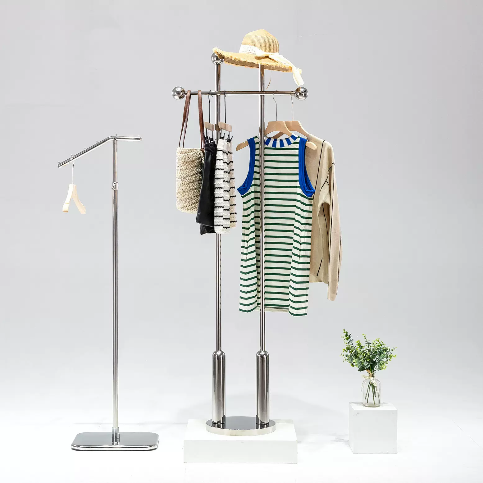 服装店不锈钢落地式挂衣架直播间陈列侧挂架女装轻奢ins风展示架