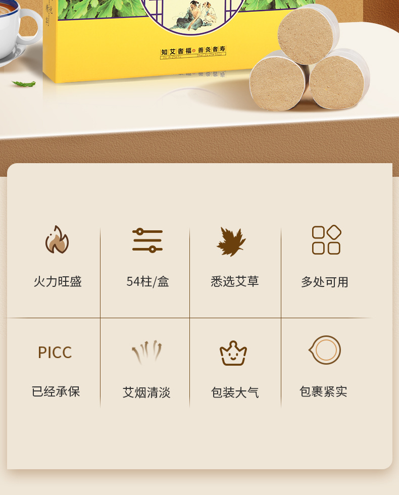 Moxa Cones Ai Zhu 艾柱 Aged Mugwort Moxibustion Cones 108 Count Box for Home Warming Therapy overview