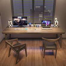 家用轻奢学习工作台长条书桌写字全实木双人电脑桌台式办公桌子