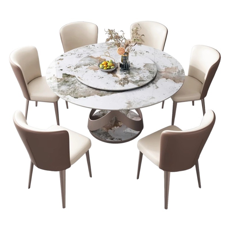 Mesa de comedor redonda de la placa brillante de la roca con la Mesa Redonda de la mesa redonda de la Mesa ligera moderna de lujo simple hogar apartamento grande y pequeño y combinación de la silla