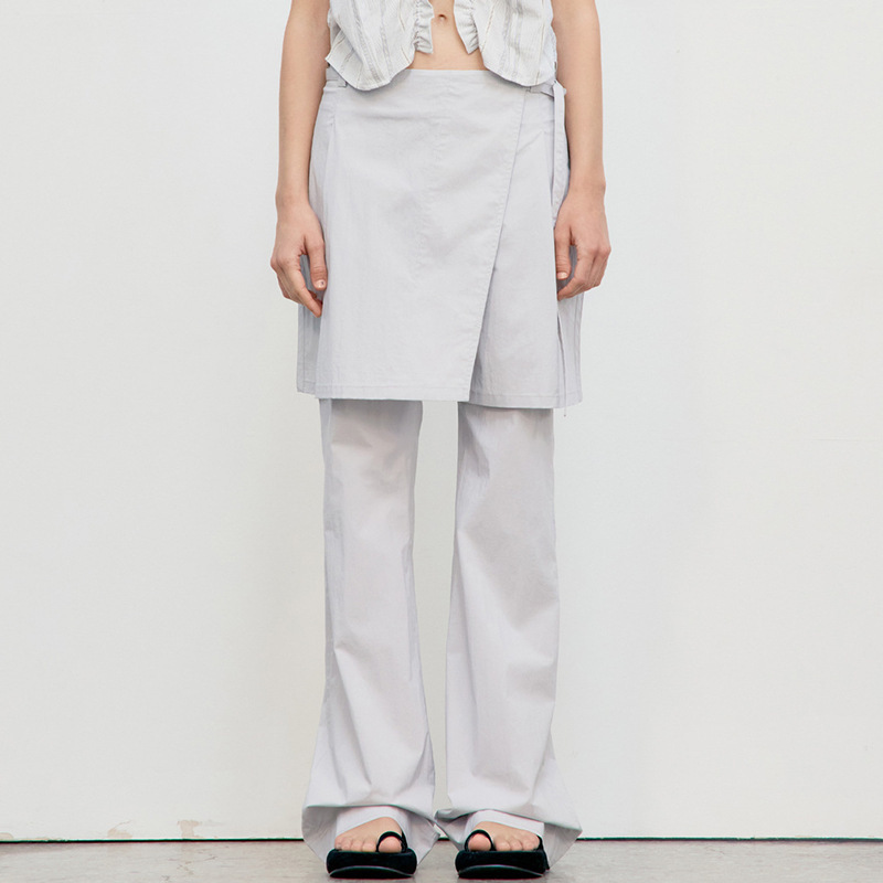 In-Stock Low Classic Wrap Skirt Pants for Women, Spring/Summer Korean Style Elegant Patchwork Side Slit Layered Short Skirt Long Pants
