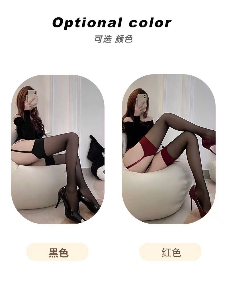 Sheer Over-the-Knee Stockings with Garter Straps, Ultra-Thin Polyester, One Size — detail image 3