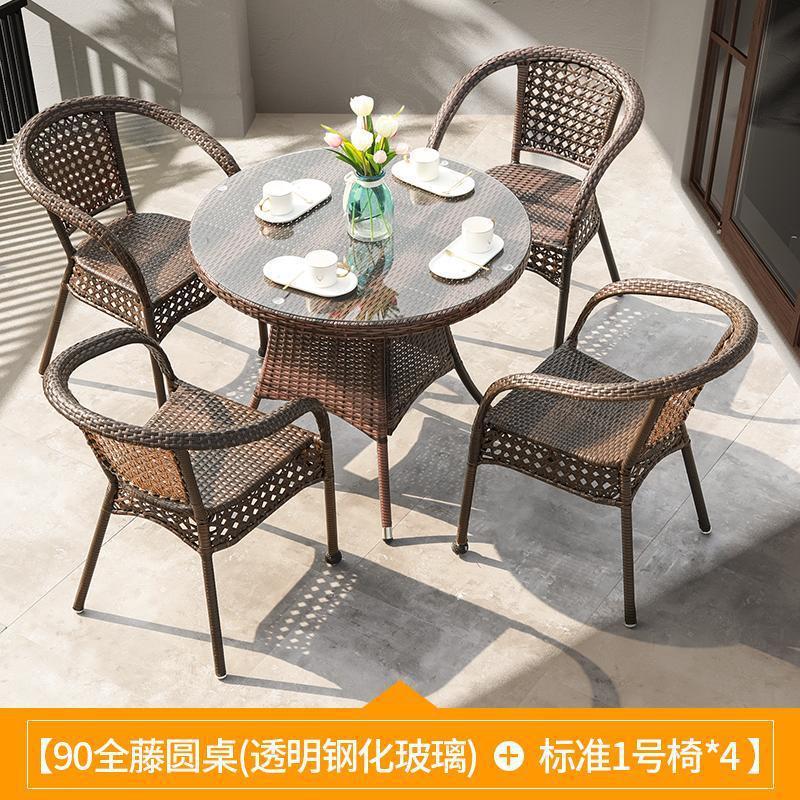 폭발 4 의자 + 90 등나무 투명 원형 테이블