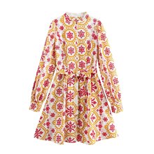 外贸2024欧美冬新款气质连衣裙高腰重工刺绣度假风衬衫裙7702