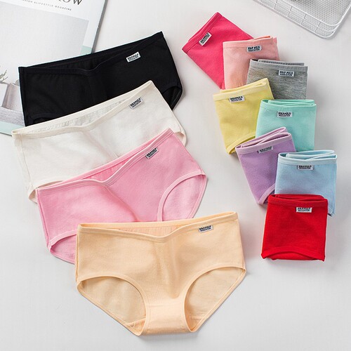 A001 women's underwear pure cotton simple breathable medium low waist solid color big red girl student cotton briefs