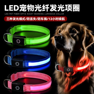 Pet Collar USB Charging Luminous Collar Nylon Fish Silk Luminous Dog Collar Pet Collar Highlight Version Wholesale