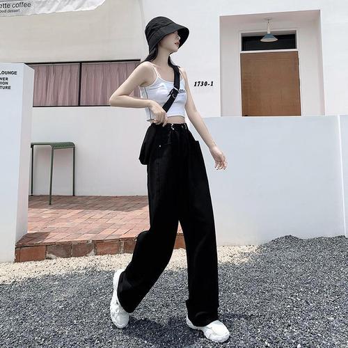 2024 New Model Black and White High-Waisted Straight Leg Loose Wide Leg Invisible Floor-Length Denim Jeans for Women