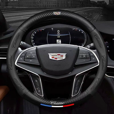 Steering Wheel Cover 5D Embossed Steering wheel cover - round-cadillacblack-38cm