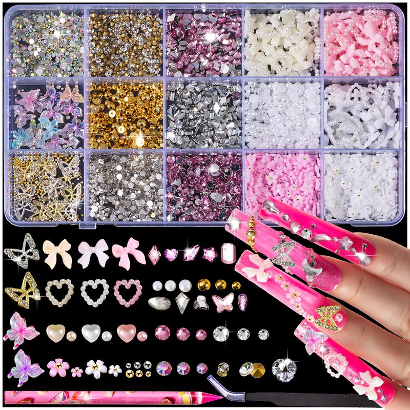 Cross-Border Popular 12-Grids Mixed Bow Ribbon Nail Art Resin Ornaments Manicure Jewelry Set Wholesale Cross-Border Popular 12-Grids Mixed Bow Ribbon Nail Art Resin Ornaments Manicure Jewelry Set Wholesale
