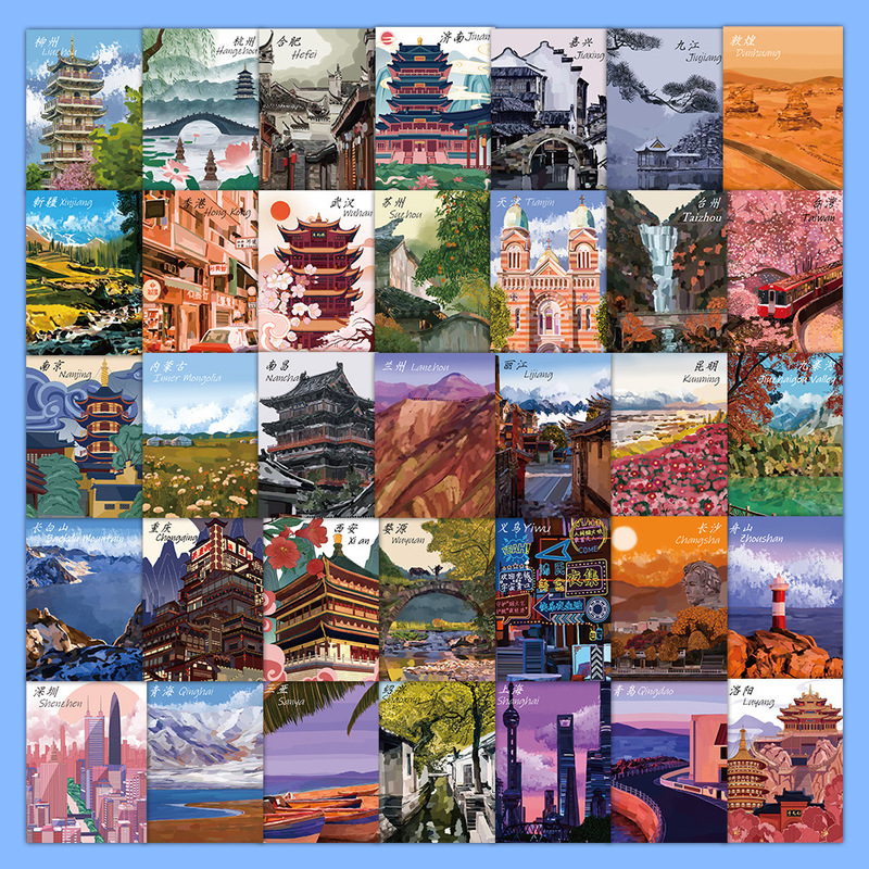 45 Chinese city landscape stickers Chinese beautiful landscape building accessories hand account notebook small stickers