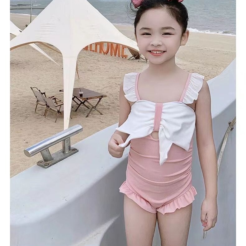 Children's Swimsuit for Girls, One-Piece Swimsuit for Young Girls Aged 4-6, 63079 Milk Silk One-Piece High-Elastic Backless Design