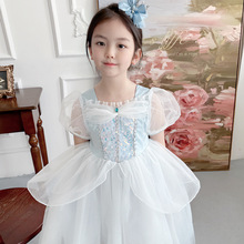 爱莎公主裙女童夏季新款冰雪奇缘艾莎表演服儿童生日礼服连衣裙子