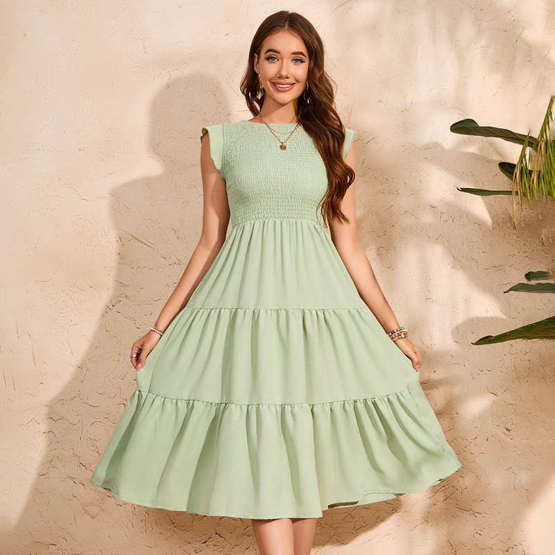 2025 European and American TEMU Amazon Summer Women's Bohemian Flying Sleeve Mid-Length Dress Short Sleeve dress