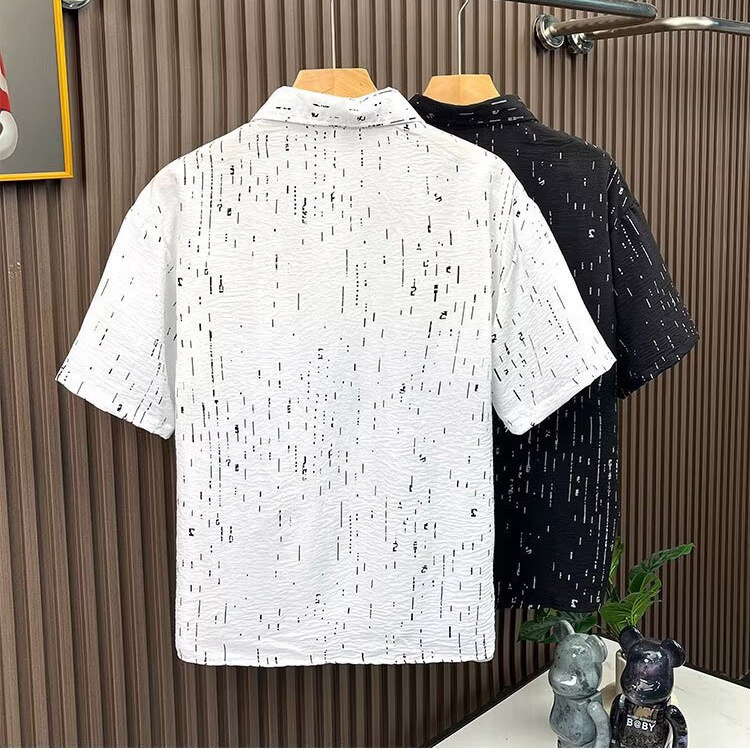Camisa de impresión de moda transpirable de estilo fino de verano para hombre de polo retro japonés, diseño de manga corta, gypsophila