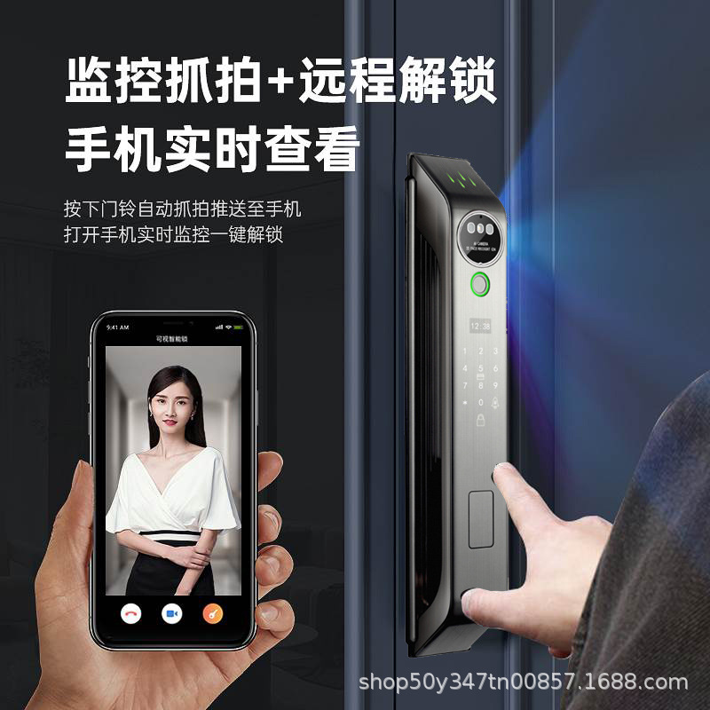 3D reconocimiento facial en tiempo real intercomunicador de monitoreo de huellas dactilares cerradura de la puerta antirrobo del hogar cerradura de la contraseña visual ojo de gato cerradura de la puerta inteligente