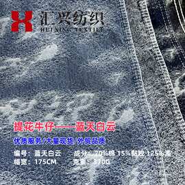设计感提花牛仔面料蓝天白云元素潮牌裤装外套箱包国风国潮潮流