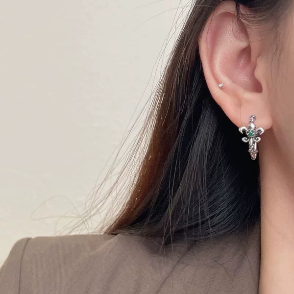 Korean Style Distinctive Cross Earrings Women's Retro Fashion Hip Hop Pattern Ear Ring Ear Buckle Friends