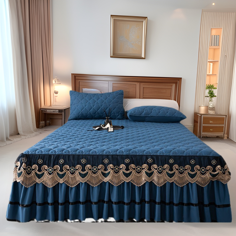 Nuevo algodón de clase A vestido de cama de algodón de soja bordado grueso cubierta de cama de una sola pieza 1,8 m doble almohada de tres piezas