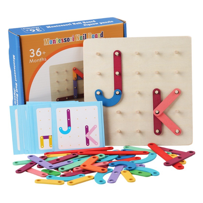 Rompecabezas de tablero de uñas creativo 05 letras y números de educación temprana para niños forma geométrica a juego variedad conjunto columna rompecabezas