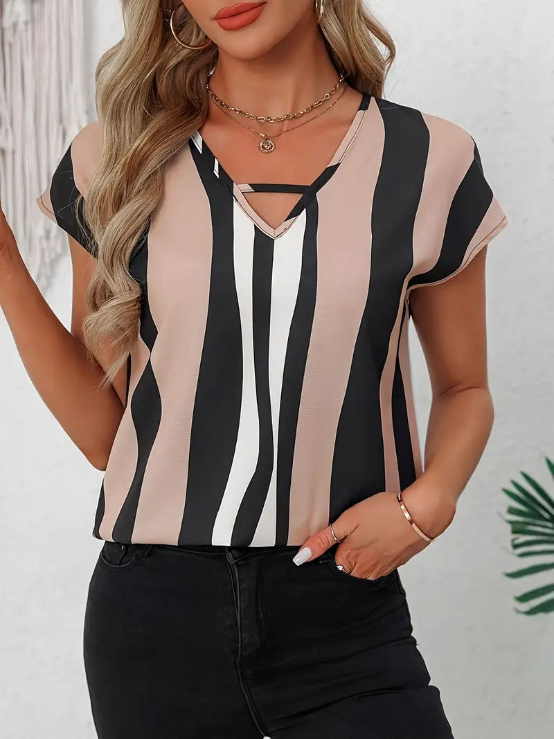 Nuevo top de cuello redondo europeo y americano transfronterizo, temperamento impreso, tops de manga corta de todo fósforo image 3