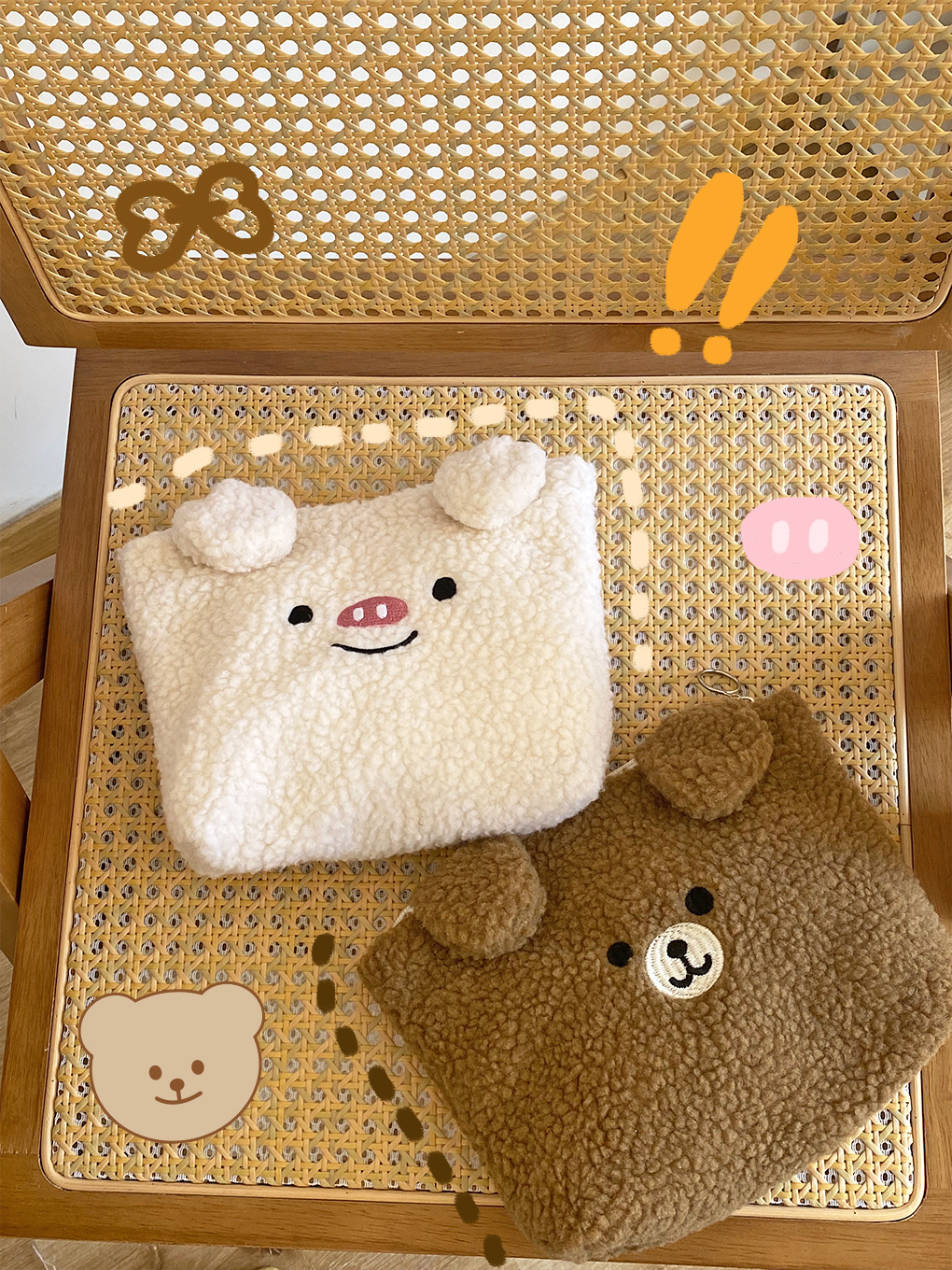 Bolsas de maquillaje bordadas de dibujos animados en otoño y invierno nuevos bolsas de peluche lindas bolsas de almacenamiento de maquillaje portátiles bolsas de lavado