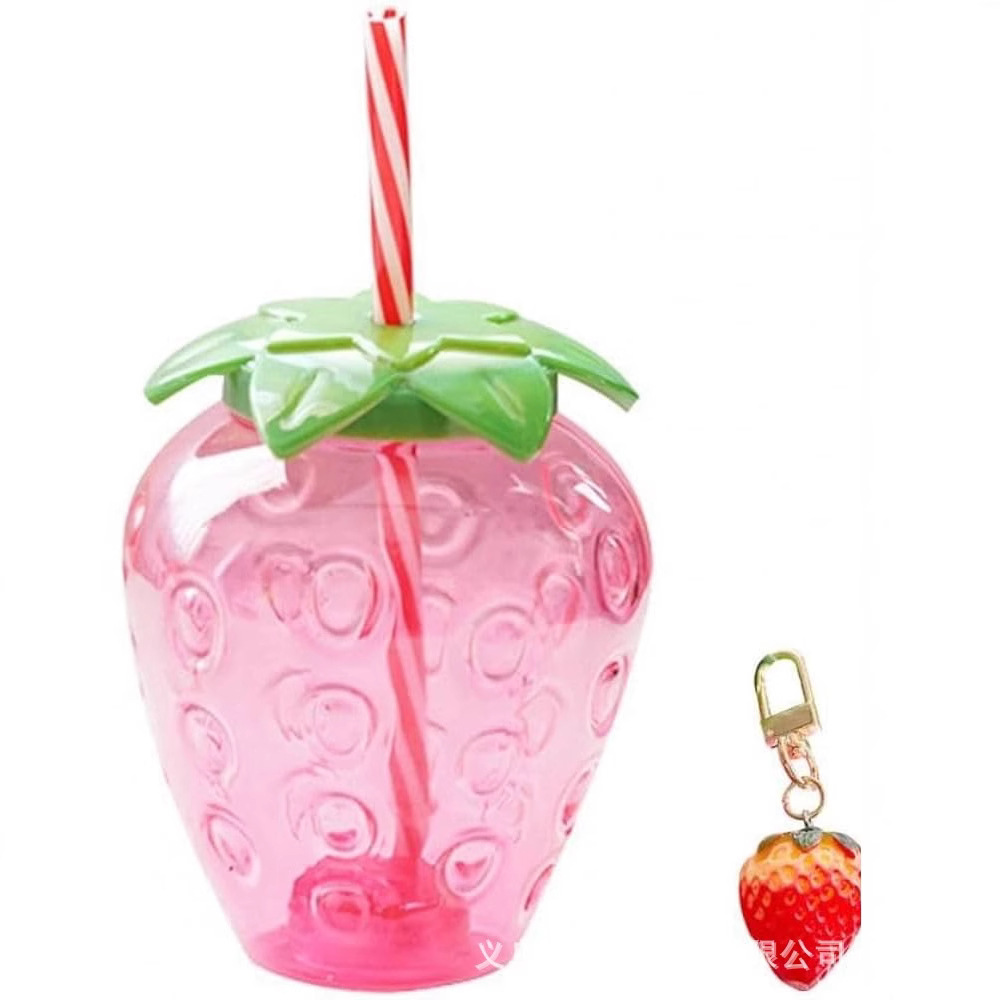 Taza de bebida de té con leche al por mayor de fábrica Taza de pajita de plástico PET Taza de paja en forma de fruta de fresa, piña y sandía