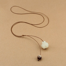 民族风雕刻菩提蒜头长款项链小清新简约挂链细绳长款毛衣链配饰女