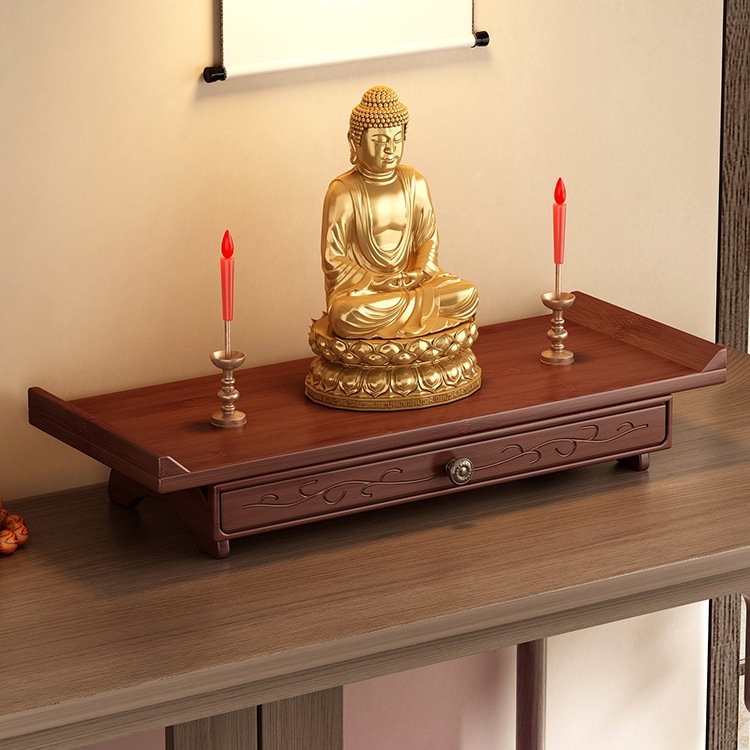 Desktop Buddhist Shrine Small Offering Table Altar Guanyin Buddha Statue Offering Stand Wall-Mounted Buddha Cabinet Wall Bracket
