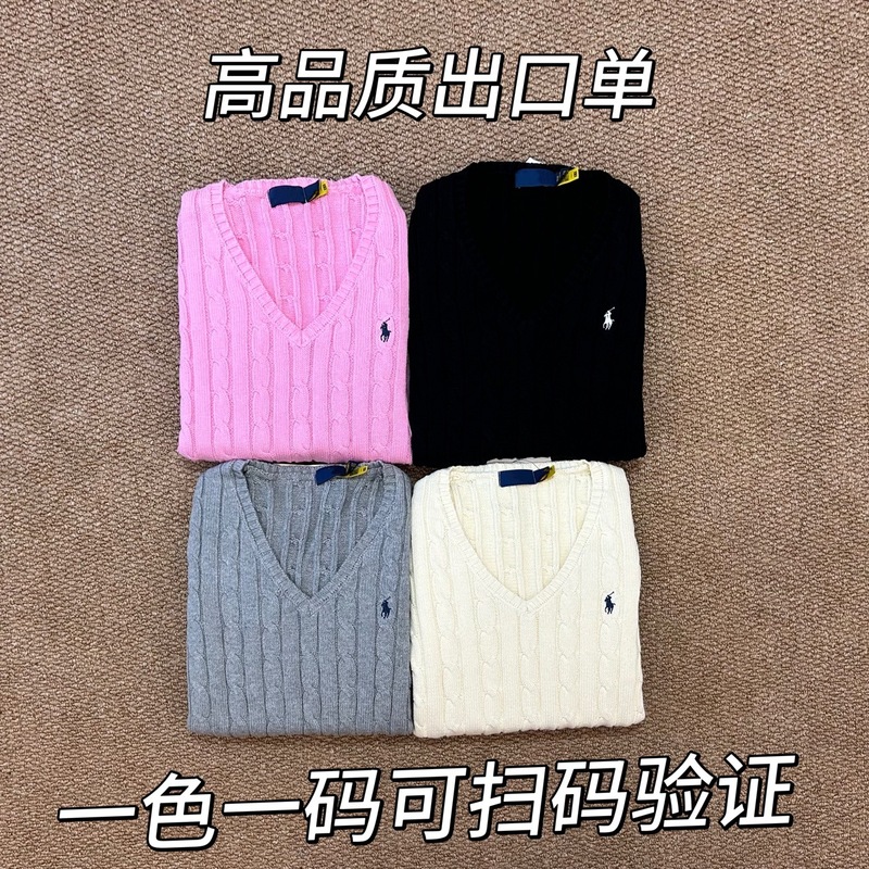 高品质拉夫小马刺绣经典女款v领长袖纯棉绞花针织衫上衣百搭休闲|undefined