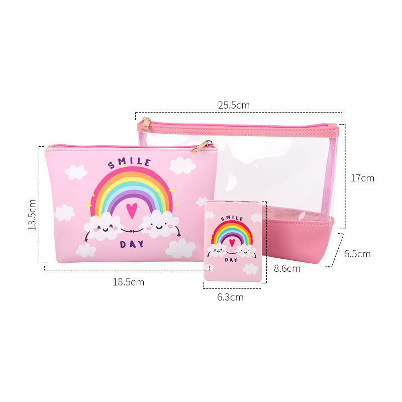 Bolsa de cosméticos personalizada con imágenes, cuero PU, bolsa transparente de PVC, bolsa de almacenamiento de viaje, juego de dos piezas, funcional y práctica