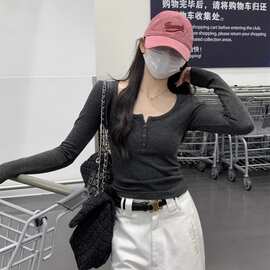 纯欲性感甜辣德绒圆领打底长袖T恤女秋冬显瘦修身打底衫上衣女T潮
