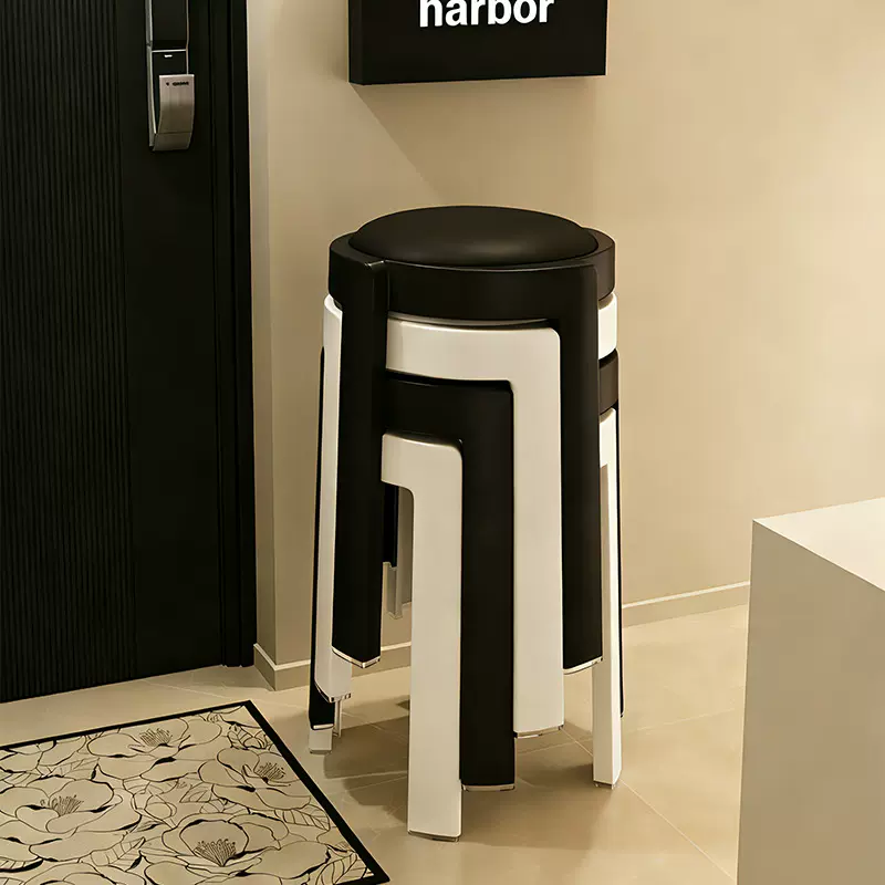 严选餐椅塑料软包凳子家用加厚结实可叠放圆凳轻奢感餐桌备用椅子