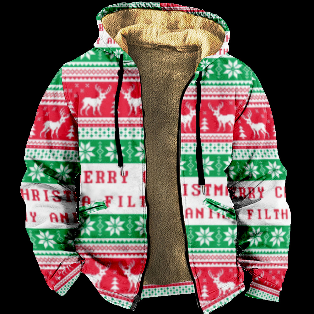 Ropa de invierno engrosada con forro polar transfronterizo Forro de doble capa de Santa Claus Chaqueta acolchada de algodón de terciopelo grueso Cremallera Bolsa de excavación Chaqueta acolchada de algodón cálido