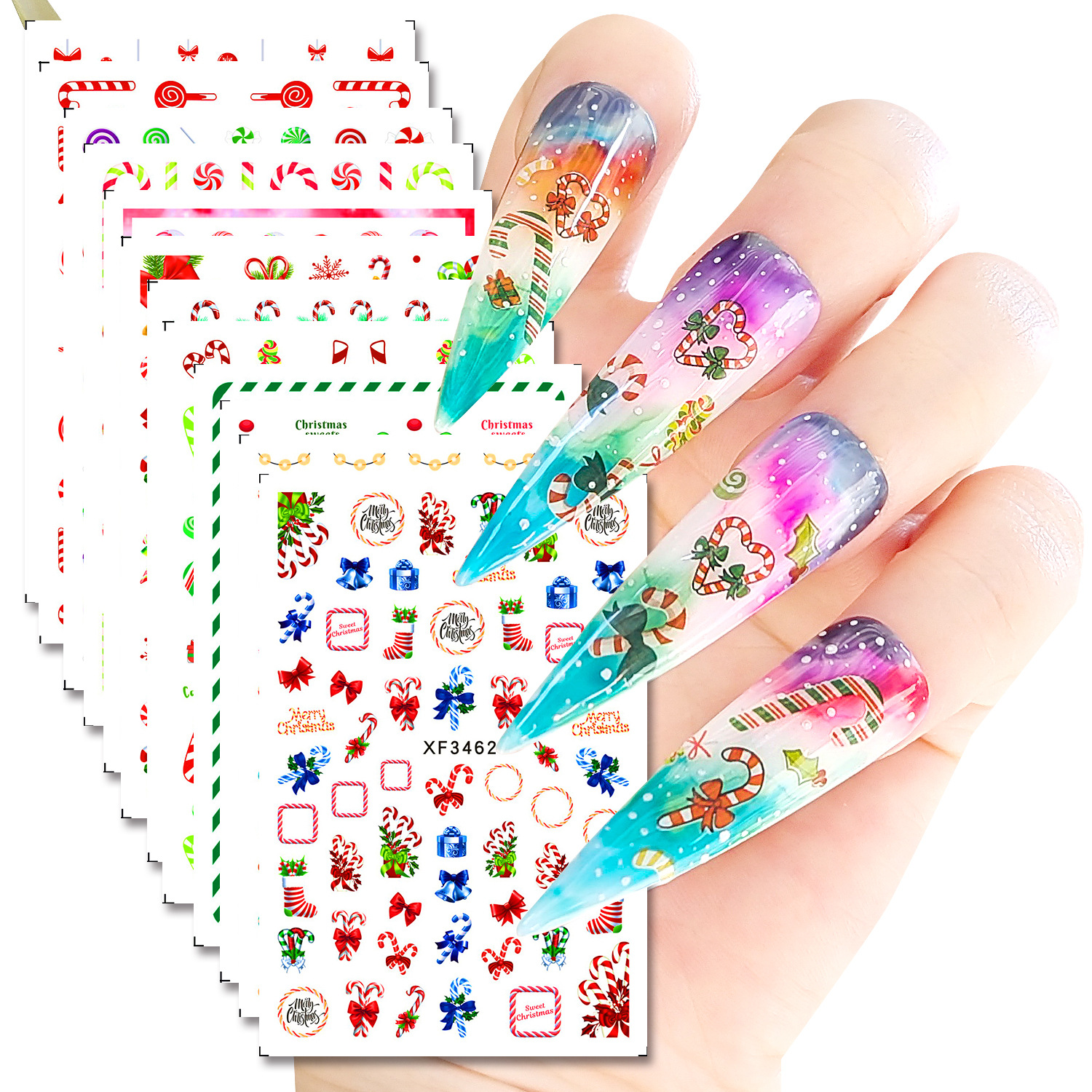 Christmas nail stickers nail stickers 12 sets of candy series nail ornaments