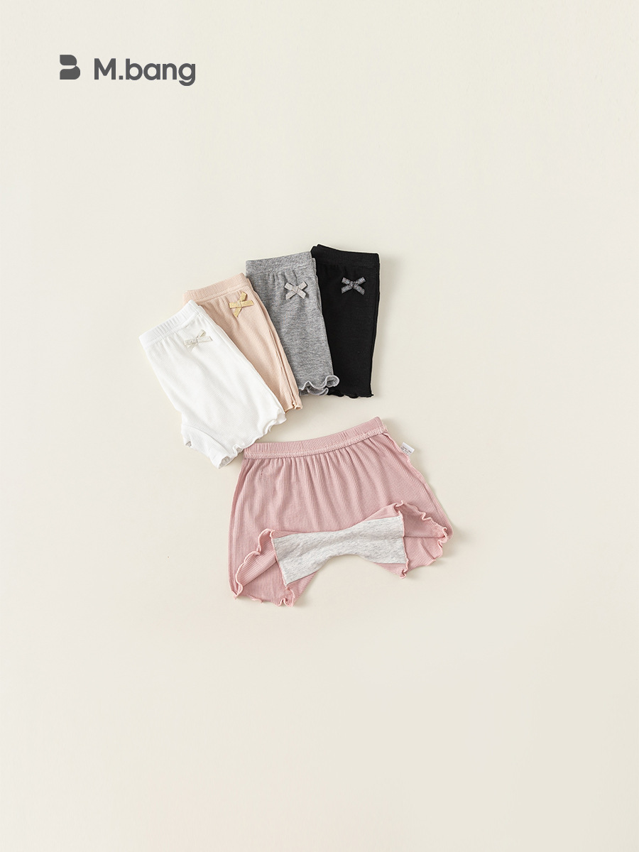 Youbao ropa para niños leggings para niños, ropa para niños, pantalones cortos con orejas de madera con lazo, pantalones de seguridad de color sólido para niñas de verano