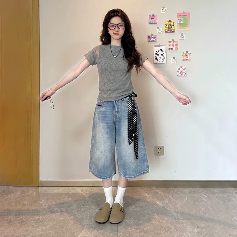 American Retro Wide-Leg Jeans for Women, Summer Thin Style, Loose Fit for Plus-Size, Flattering for Pear-Shaped Body, Cropped Pants American Retro Wide-Leg Jeans for Women, Summer Thin Style, Loose Fit for Plus-Size, Flattering for Pear-Shaped Body, Cropped Pants