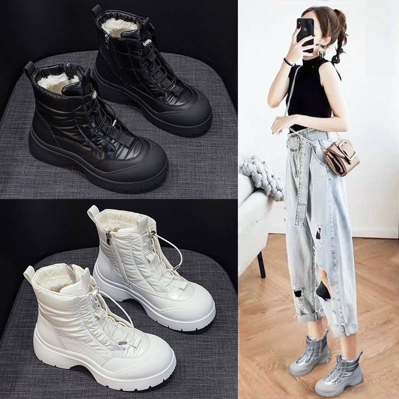 Новые повседневные короткие сапоги 2025 года для осени и зимы, модные зимние сапоги на толстой подошве, высокие ботинки с плюшевой подкладкой для тепла, сапоги до середины икры.