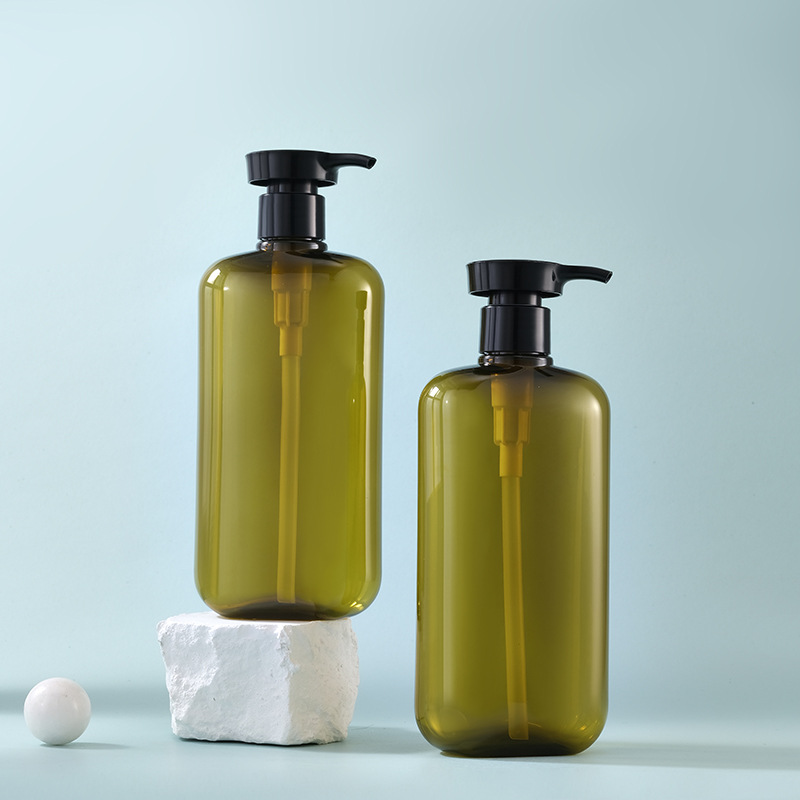 现货350ML扁瓶半透绿色 可装洗发水 护发素 沐浴露 洗衣液 洗洁精