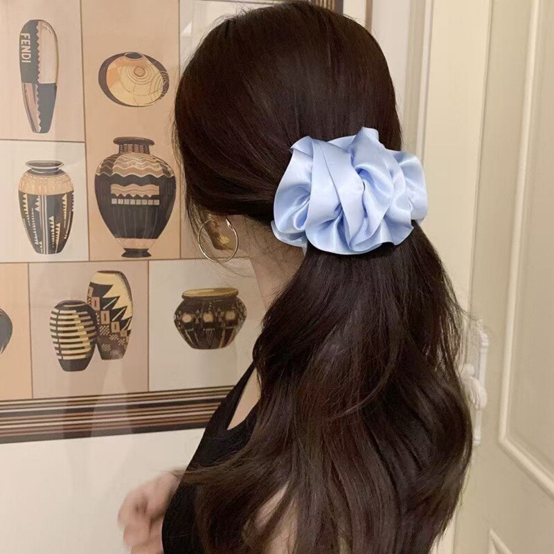 韩国Baket缎面褶皱花朵香蕉夹女ins高级感奶油色云朵显发量抓夹子|undefined