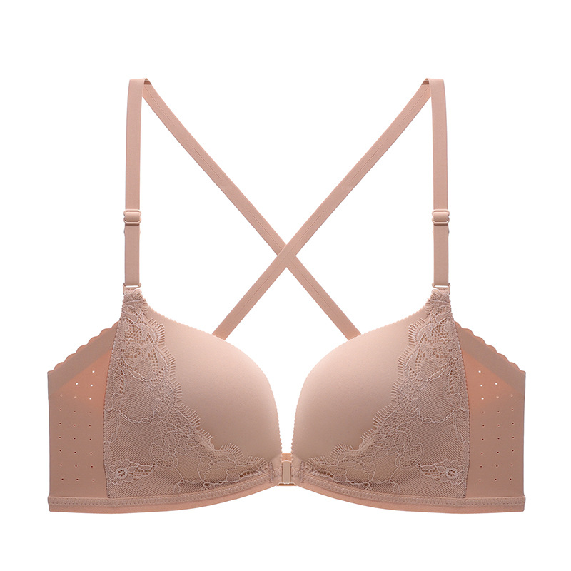 Sujetador inalámbrico de verano cómodo transpirable push-up mama belleza espalda encaje frontal hebilla ropa interior para mujeres delgadas 3223