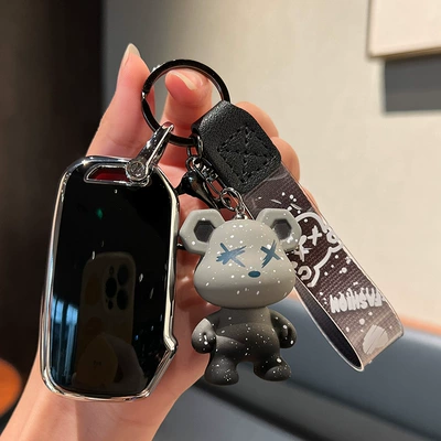 Car key bag Yipao Kaishen Case Buckle - kia-e-smart-3-key-single-shell-black-gray-violent-bear-pendant