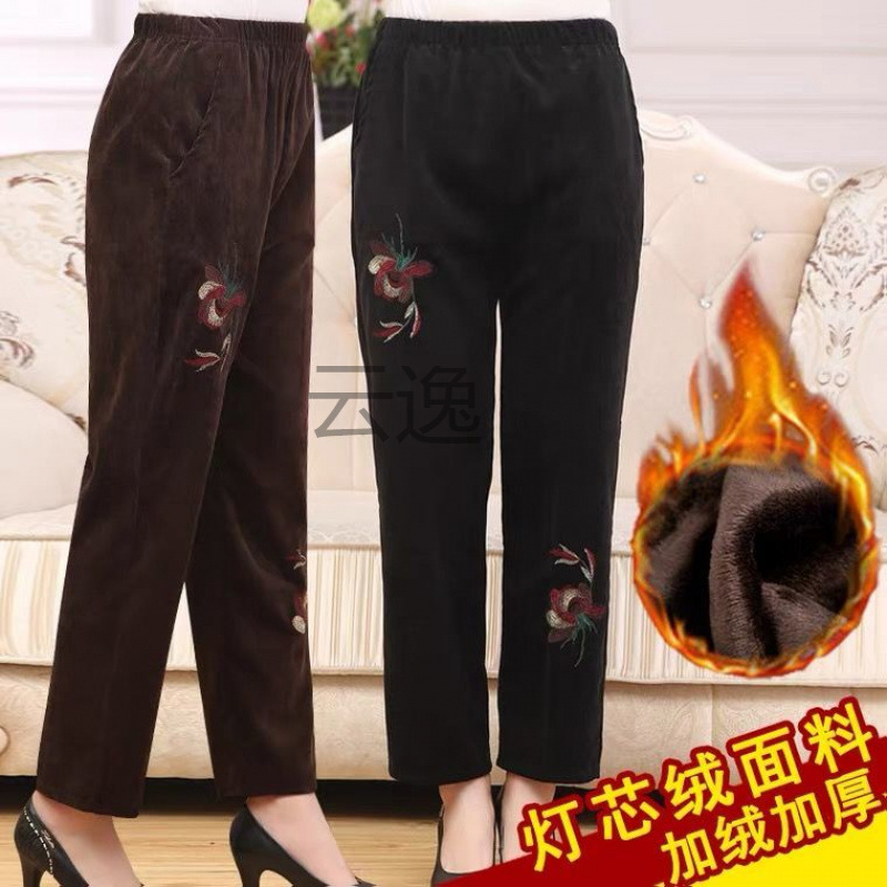 FH 할머니 겨울 바지 높은 허리 중년 및 노인 여성 바지 느슨한 느슨한 허리 허리 바지 70 세 어머니 코듀로이